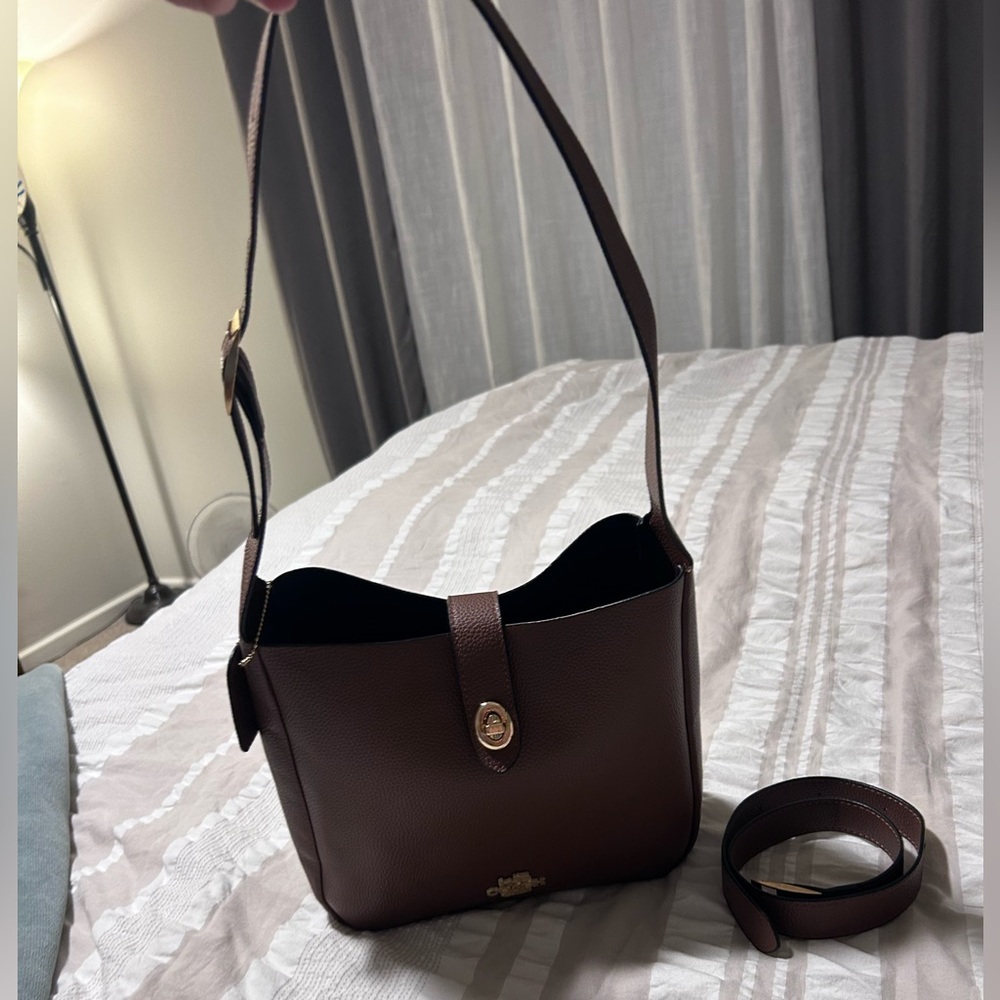 Hadley Brown Pebbled Leather Shoulder Bag with Gold Hardware - Picture 2 of 9